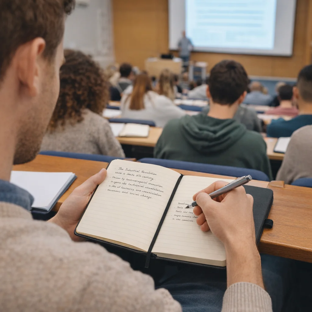 Student using Eclipse Notebooks A5 to take notes during a university lecture.