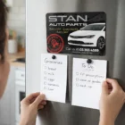 Person placing lists on fridge with Rectangle Fridge Magnets 21 x 14.5cm.