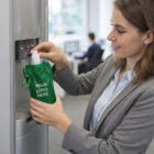 Woman fills a Florence Collapsible Bottle at a water dispenser.