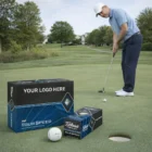 A golfer putting beside Titleist Tour Speed Golf Balls on the green.