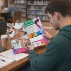 A man reads a brochure beside A4 Presentation Folders and a cup of coffee.