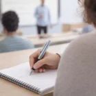 Student taking notes with Hale Turbo Pens Classic during a classroom lecture.