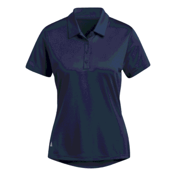 Navy blue short-sleeve custom polo shirt with collar, ideal for business apparel, on white background.