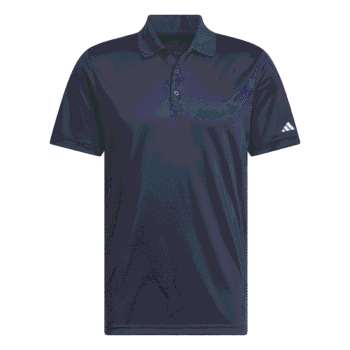 Custom polo shirts in navy blue, perfect for businesses, with an Adidas logo on the sleeve.