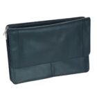 Black leather portfolio case with a zipper and front flap, shown on a white background.