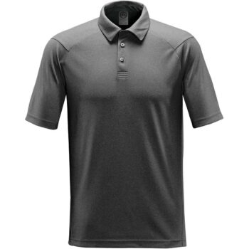 A plain dark gray cheap polo shirt with a collar and three buttons, perfect for everyday wear.