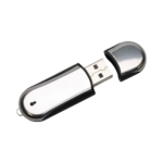 A silver USB flash drive with its cap removed, showing the connector.