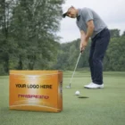 Golfer putting with a Corporate Golf Balls Srixon Soft box featured in the foreground.
