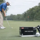 Golfer putting on green with Golf Balls Hx Tour Ix and box in the foreground.