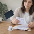 Woman reviewing documents at a desk with Memo Holders labeled Your Logo Here.