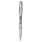 A silver BIC Marky permanent marker pen with a clear cap and black text on the barrel.