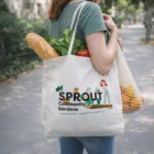 Person carrying Carryall Tote Bags with groceries and oranges on a tree-lined street.