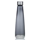 Sleek, gray reusable water bottle with a silver lid and base, standing upright.