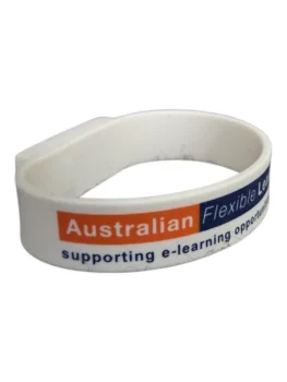 White wristband promoting Australian Flexible Learning and today's best USB e-learning opportunities.