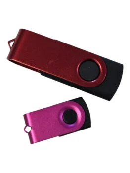 Two USB flash drives, ideal for usb preloading, one red and one pink on a white background.