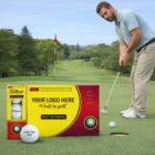 Man putting on green with a Titleist Extreme Personalised Golf Ball and box in foreground.