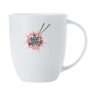 White mug with Best Noodle in the Town text and chopsticks graphic on the side.