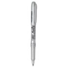Silver gel pen with a clear cap, labeled Marky 1.0 BIC and Enterprises.