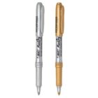 Two BIC Marking pens, one silver and one gold, with fine point tips and capped ends.