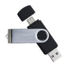 Black and silver USB flash drive with NextGen Learning logo and swivel cover.