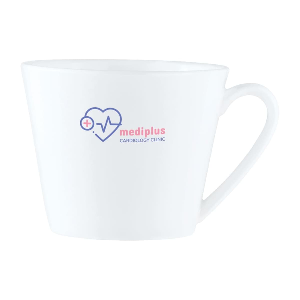 mh0002p.jpg White mug with Mediplus Cardiology Clinic logo featuring a heart and heartbeat line.