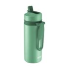 Green insulated water bottle with handle and flip-top lid, on a white background.