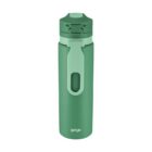 Green reusable water bottle with a flip-top lid and a carrying handle, labeled getgo.