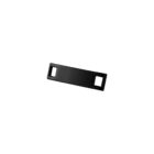 Black rectangular plastic buckle with two square slots, isolated on a white background.