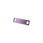 Rectangular purple metal plate with two square cutouts on either end, isolated on white.