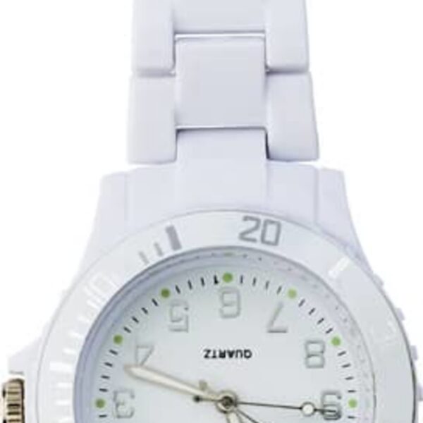 White nurse fob watch with Arabic numerals and green dots on the dial.