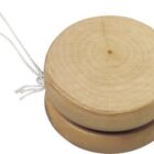 A plain wooden yo-yo with a white string attached.