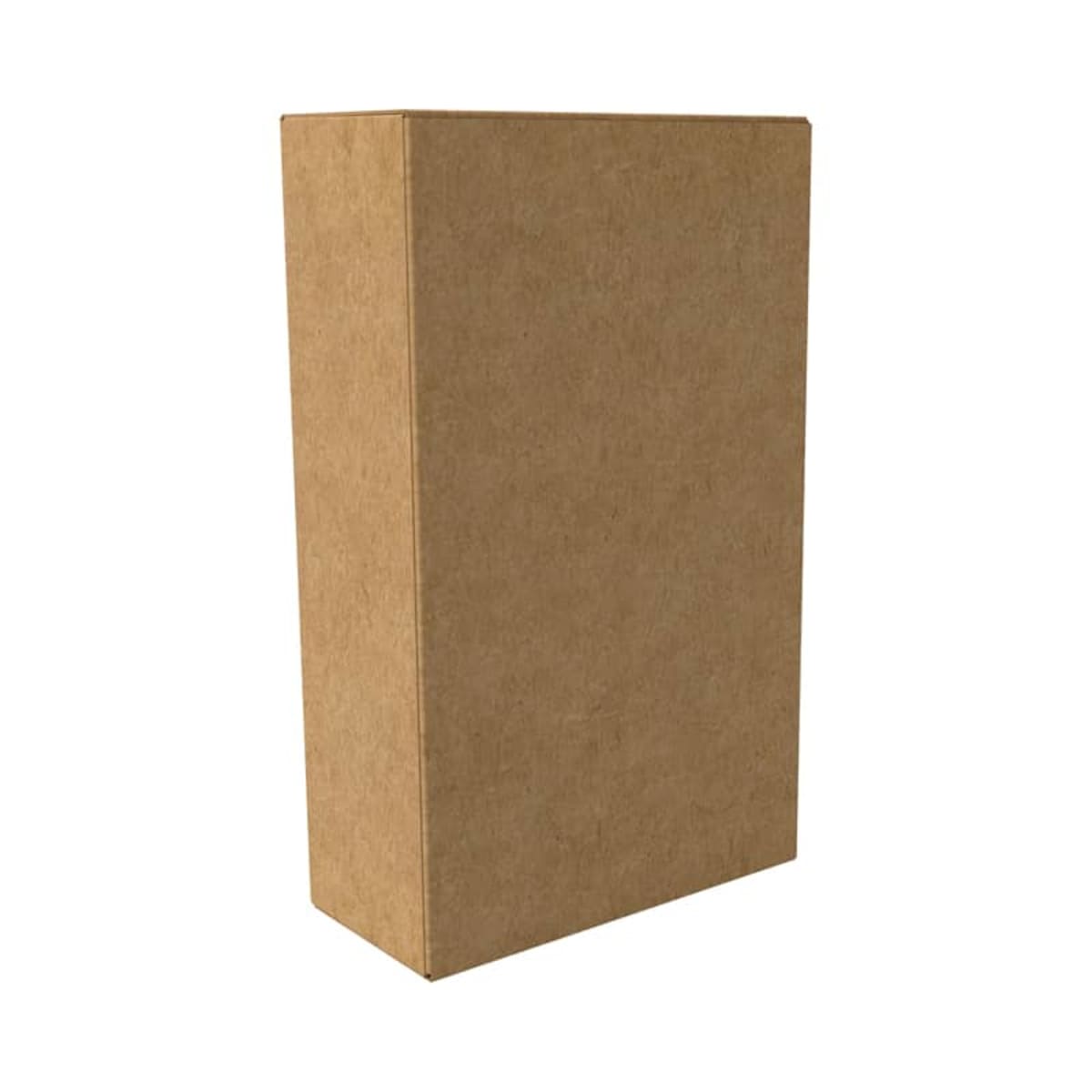 Plain, upright brown cardboard box on a white background.