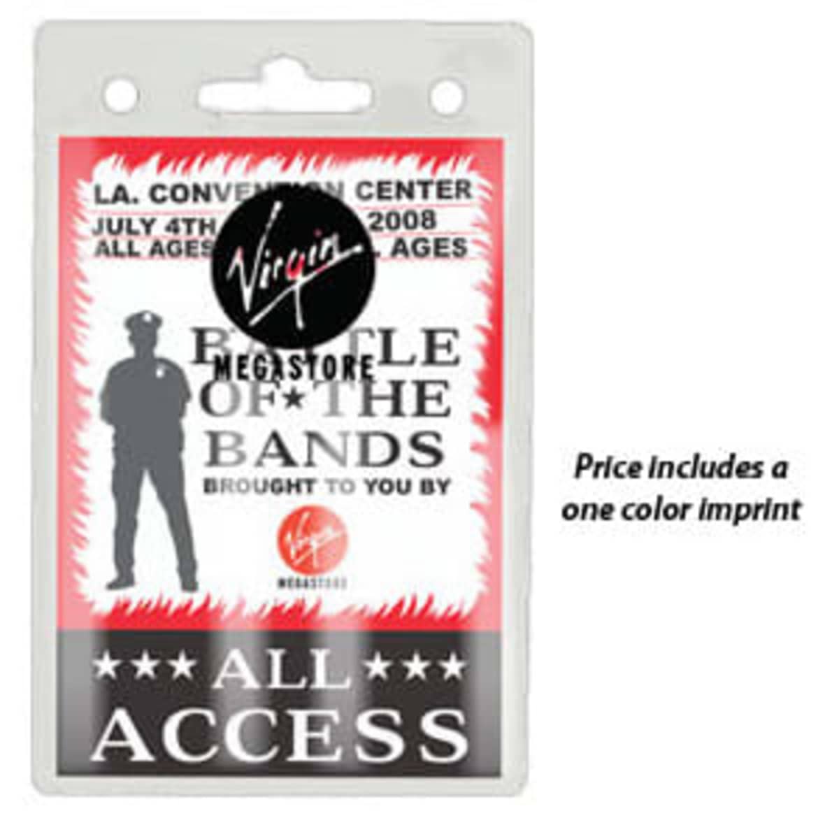 All access badge for Virgin Megastore Battle of the Bands at LA Convention Center, July 4, 2008.