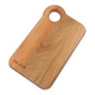 Rectangular wooden cutting board with a round handle hole, Gabel & Teller engraved.