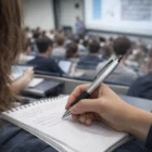 Taking notes with Inkable Pens in a busy classroom lecture.