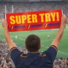 Person holding a Nomat Fan Banner at a stadium, with crowd and field in the background.