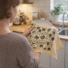 Drying a plate with Kitchenhand Tea Towels With Branding in the kitchen.