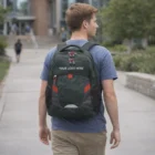 Man outdoors with a Peak Sturdy Personalised Backpack featuring YOUR LOGO HERE.
