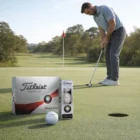 A golfer putts on a green with Titleist Pro V1X Golf Balls in the foreground.