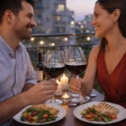 A couple toasts with red wine in Luigi Bormioli Atelier Wine Glasses 610Ml outdoors.