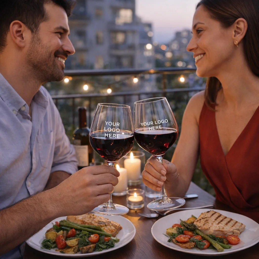 A couple toasts with red wine in Luigi Bormioli Atelier Wine Glasses 610Ml outdoors.
