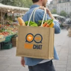 Person carrying Reinforced 29L Jute Tote Bag filled with fresh produce at an outdoor market.