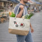 Man carrying a 25L Tote Bag filled with groceries like lettuce, baguette, and green onions.