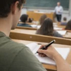 Student using a Luzern Pen to take notes during a classroom lecture.