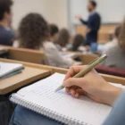 A student takes notes in class using Aluminium Fashion Pens.