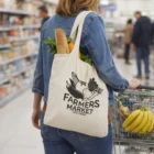 Person shopping in a grocery store aisle with a Folding Eco Cotton Tote Bags Branded.