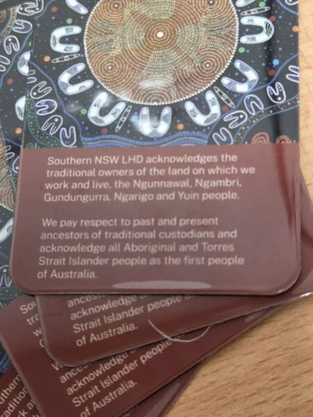 Brown card with Acknowledgement of Country for age-inclusive and all-ages event items.