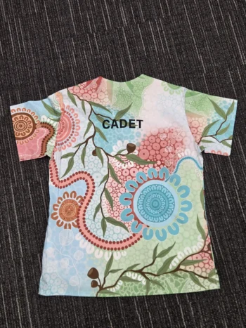 Colorful floral-patterned T-shirt, ideal for age group activities or event planning events.