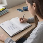 Someone writes a to-do list in a Promo Diaries Executive Luma Day-To-A-Page A5 notebook.