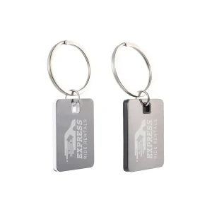 Metal keyring tags with printed logos on split rings